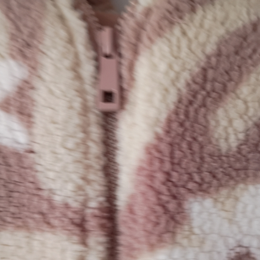 Wild Rose Sherpa Hoodie Women Small Mauve Cream Floral Swirl Zip Up Jacket - Picture 8 of 10